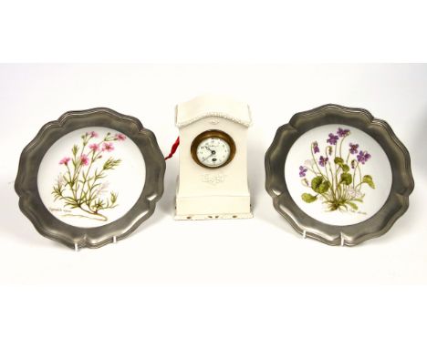 Bavarian mantel timepiece with a circular enamelled dial inscribed Balthazar, Baria, enclosing a key wind movement, in a whit