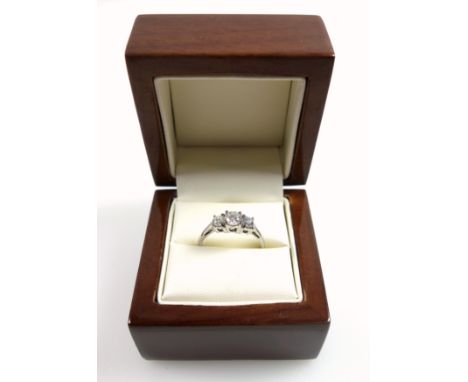 18ct white gold ring set diamonds, 0.75ct approx., size P, stamped 750 &amp; 18K, 3.1 grams, boxed 