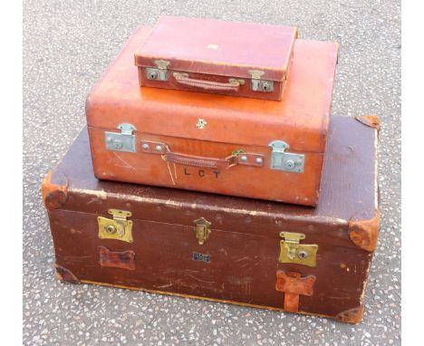 Harrods Pukka Luggage canvas and leather mounted trunk with an interior tray, 34 x 84 x 51cm; Rev Robe leather suitcase with 