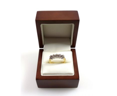 18ct gold half eternity ring set diamonds, 1ct approx., size P, stamped 750 &amp; 1.00ct, 5.1 grams, boxed 