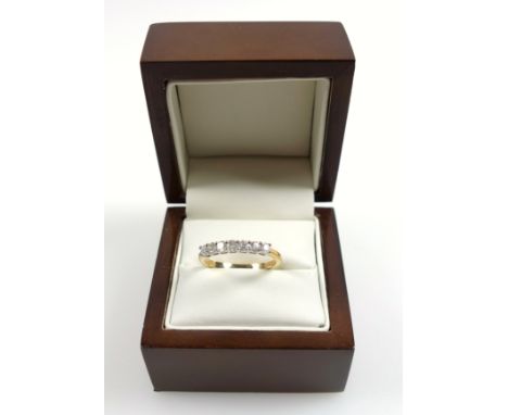 9ct gold half eternity ring set diamonds, 0.5ct approx., size P, stamped 375, 2.3 grams, boxed 