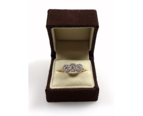 18ct gold ring set diamonds, 1.5ct approx., size P, stamped 18K &amp; 750, 4.5 grams, boxed 