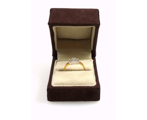 18ct gold ring set diamonds, 0.5ct approx., size P, stamped 750, 4.7 grams, boxed 