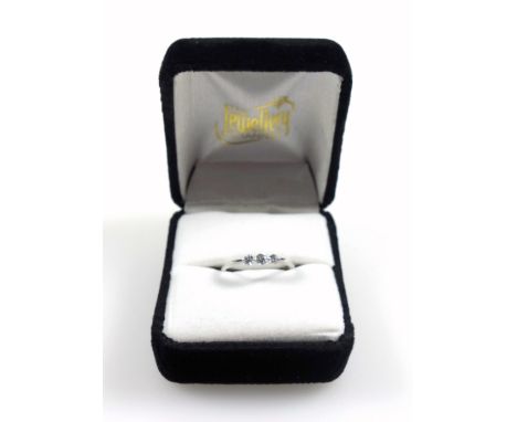 9ct white gold ring set tanzanite flanked by diamonds, size O½, stamped 9K &amp; 375, 2.4 grams; 14ct white gold ring set 3 d