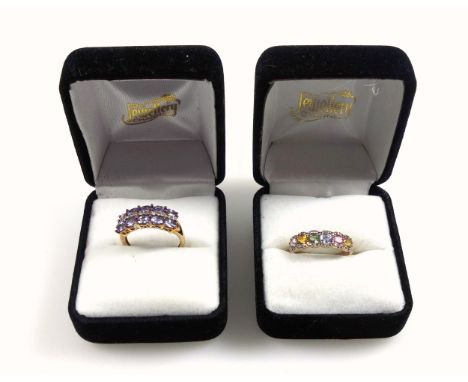 9ct gold ring set tanzanite and diamonds, size O½, stamped 9K &amp; 375, 3.0 grams;  9ct gold ring set sapphires and diamonds