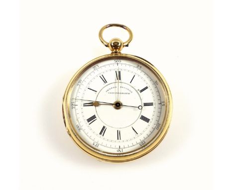 *Amended Description and Estimate*Victorian 18ct gold centre seconds chronograph pocket watch with a white enamelled circular