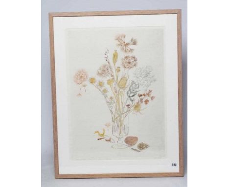 GILLIAN WHAITE (1934-2012) Clocks and Seedcases, signed lower right Gillian Whaite, etching and watercolour, 24" x 17 1/2", m