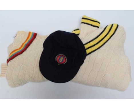 CRICKET MEMORABILIA owned by Richard Hutton, comprising a Courage Old England XI cap, an N.F. Oppenheimer XI sweater, and a S