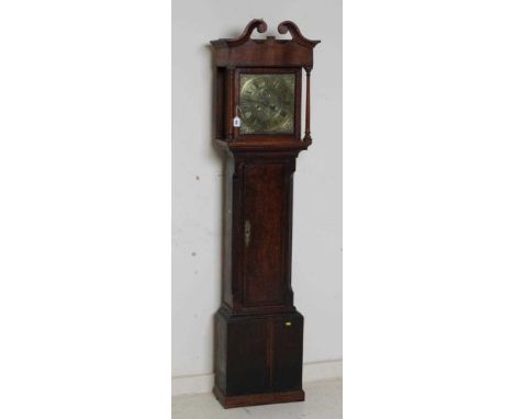 AN OAK LONGCASE BY THOS. TALBOTT NAMPTWICH (sic), the eight day movement with anchor escapement striking on a bell, 12" squar