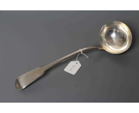 AN EARLY VICTORIAN SILVER FIDDLE PATTERN SOUP LADLE, by Hayne &amp; Cater, London 1845, engraved 'GEM', 13 1/2" long, 9ozs 2 