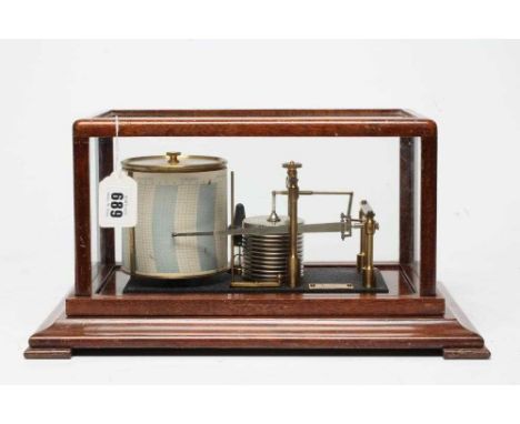 A NEGRETTI AND ZAMBRA BAROGRAPH, early 20th century, in glazed mahogany case with bracket feet, 15" wide (Est. plus 24% premi