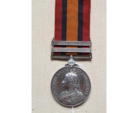 AN AFRICAN GENERAL SERVICE MEDAL with South Africa 1902 and Cape Colony clasps, awarded to Private E. Doble of the Army Servi