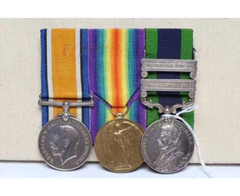 A TRIO OF FIRST WORLD WAR MEDALS, comprising an Indian General Service Medal 1908 with Waziristan 1919-21 and Mahsub 1919-20 