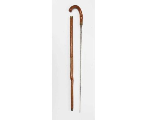 A SWORD STICK by Mole of Birmingham, the 29 3/4" square section blade stamped with maker's mark, hidden within a classic croo