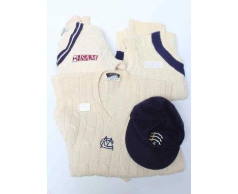 MIDDLESEX CRICKET MEMORABILIA owned by Benjamin Leonard Hutton, comprising a Captain's sweater, two player's sweaters (one sl