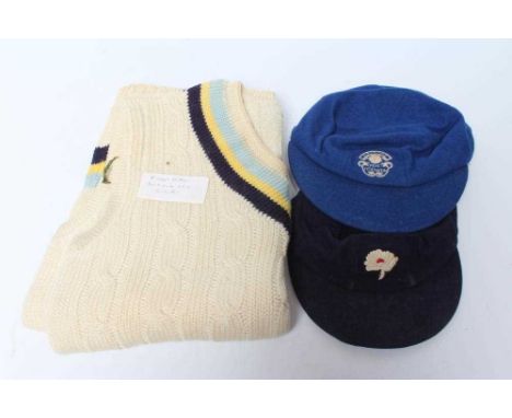 YORKSHIRE CRICKET MEMORABILIA owned by Richard Hutton, comprising a Yorkshire CC cap, Yorkshire Cricket Federation cap and a 