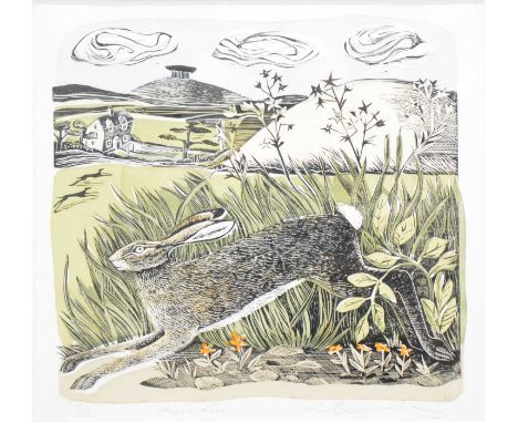 Angela Harding, British, 20th century,Hare Run,limited edition colour print, signed, titled and numbered 2/45,44x46cm,and ano