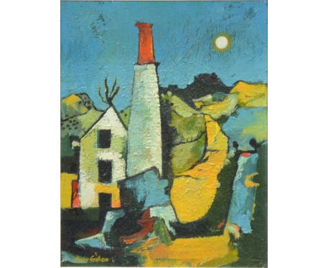 Rigby Graham, Cornish Tin Mine, signed and dated, possibly 1961, acrylic on board,33.5 x 27cm.Provenance:The collection of Mi