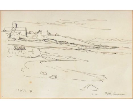 Rigby Graham, Iona, a sketch landscape,signed and dated 1956, pen and ink,16.5cm x 25cm.