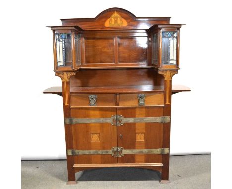 English Arts &amp; Crafts/ Art Nouveau inlaid mahogany sideboard, by Robson &amp; Sons, Newcastle-on-Tyne, the arched back wi