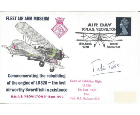Fleet Air Arm flown cover signed by Lt. -Cdr. Peter Twiss OBE, DSC (World Air Speed Record holder: Fairey Delta 2). Fleet Air