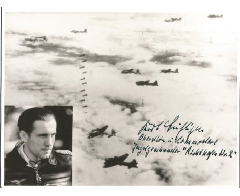 World War Two Kurt Buhligen signed 9x7 b/w photo. Kurt Buhligen (13 December 1917 - 11 August 1985) was a Luftwaffe wing comm