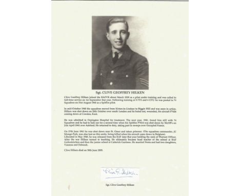Sgt. Clive Hilken signature piece Battle of Britain, Spitfire pilot serving with No. 74 Squadron. Portrait of Clive Hilken, t