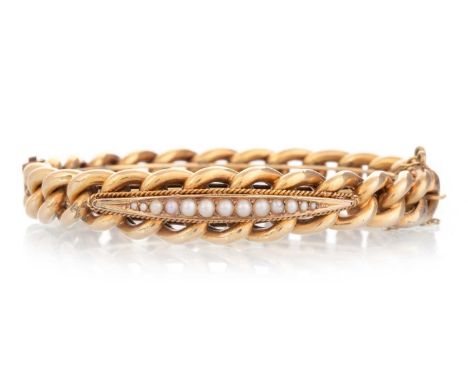 SEED PEARL BANGLE,  set with graduated seed pearls, unmarkedQty: 19.4g