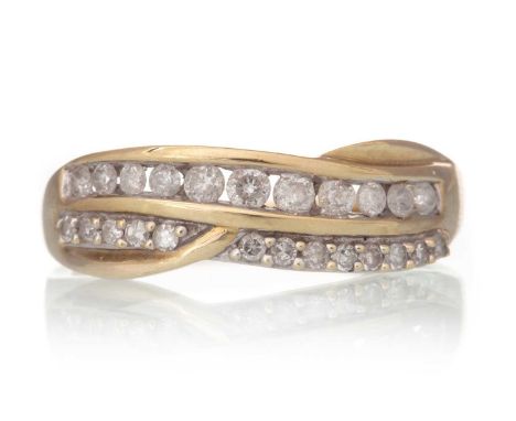 DIAMOND DOUBLE ROW HALF ETERNITY RING, set with round brilliant cut diamonds, in nine carat gold, size R 1/2Qty: 2.7g
