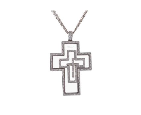 CHOPARD  HAPPY DIAMONDS EXTRA LARGE CROSS PENDANT, the glazed cross with smaller floating diamond set crosses inset, in eight