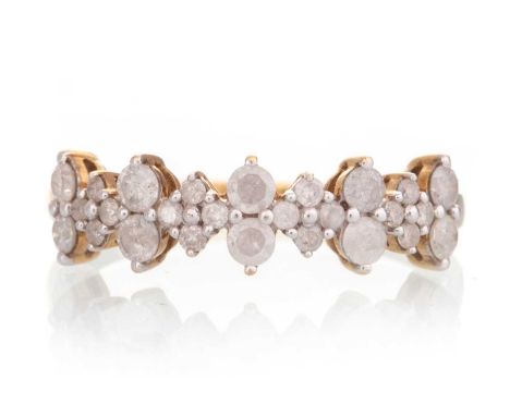 DIAMOND TWO ROW BAND, set with round brilliant cut diamonds totalling approximately 0.70 carats, in nine carat gold, size R 1