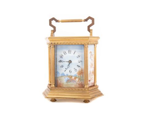 FRENCH CARRIAGE CLOCK LATE 19TH/EARLY 20TH CENTURY with single train movement, the enamel dial set with Arabic numerals and p