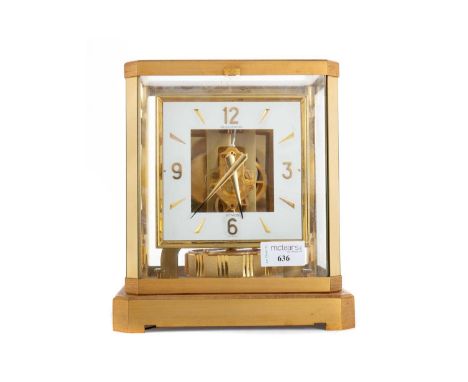 JAEGER LeCOULTRE, ATMOS CLOCK CIRCA 1970 serial no. 371931, the white enamel square dial set with gilt dagger hour markers an