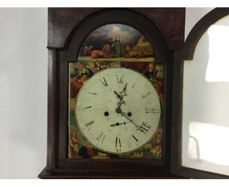 LATE GEORGIAN MAHOGANY LONGCASE CLOCK EARLY 19TH CENTURY with two train eight day movement, the white enamel dial set with Ro