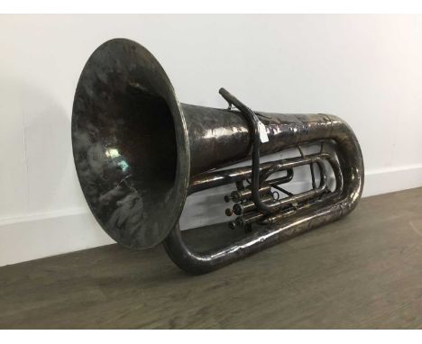 BESSON CLASS A PROTOTYPE TUBA EARLY 20TH CENTURY silver plated, engraved maker's name and foliate detail to bell, housed in c