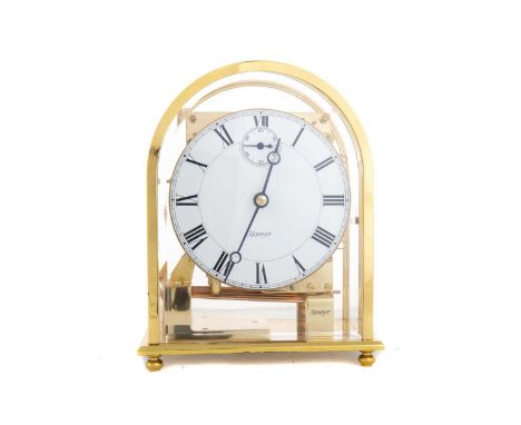 BRASS MANTEL CLOCK KIENINGER OF GERMANY, CONTEMPORARY with three train eight day movement striking on seven gongs, the white 