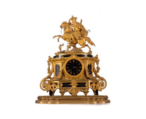 FRENCH FIGURAL MANTEL CLOCK LATE 19TH CENTURY in the Empire taste, with twin train eight day movement by Japy Freres, strikin