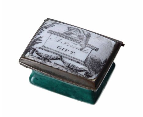 Late 18th/19th century Staffordshire enamel patch box,&nbsp;the hinged cover inscribed 'A Friend's Gift' with inset mirror to