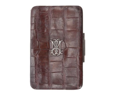 Asprey, London crocodile leather and silver mounted gentleman's wallet, the monogrammed hinged cover enclosing a concertina e