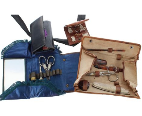 Victorian leather sewing case of needles by Toulmin &amp; Gale, London; with pins and needles various including packets by 'B
