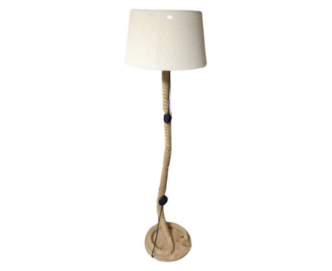 A contemporary pine and rope standard lamp 