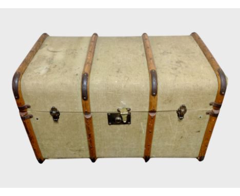 An early 20th century canvas and bentwood shipping trunk, width 77 cm 
