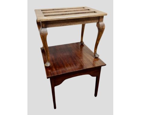 A mahogany square lamp table, width 61 cm and a further oak table on cabriole legs 