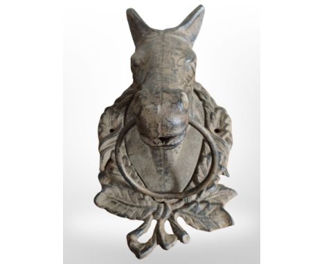 A cast-metal horse head door knocker, height 26cm.