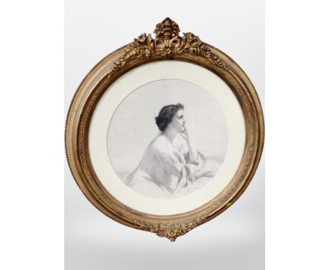 After Pierre-Emile Desmaisons : Portrait of a lady, after the original by Vidal, lithograph, 30 cm diameter 
