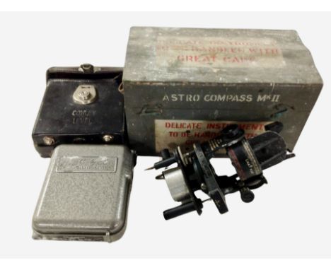 A Cowley automatic level in leather case, and an Astro Compass mark II in painted wooden case.