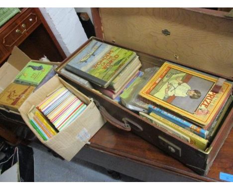 A selection of children's books, some contained in a leather trunk A/F 