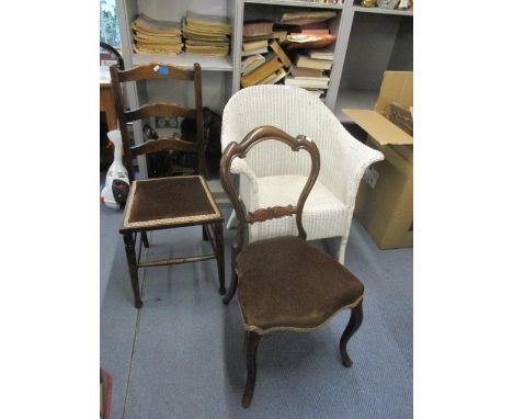 Three chairs to include a Victorian balloon back Lloyd Loom and an oak ladder back 