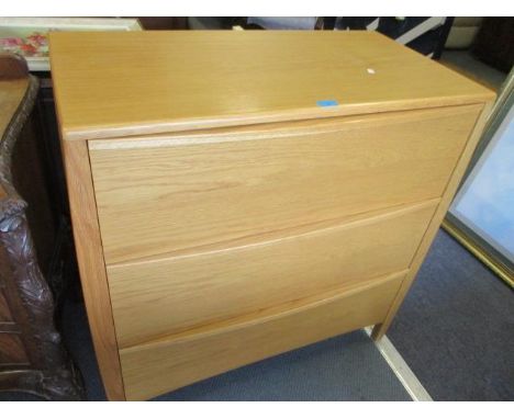 A modern oak Ercol Savona chest of three long drawers, 35" x 34" x 18" 