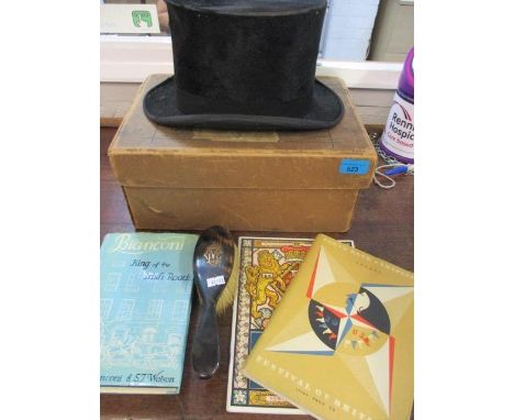 A Tress & Co, London, top hat in original hat box, a tortoiseshell brush, a 1962 First Edition 'King of the Irish Roads' by B